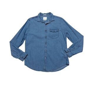 Denim & Flower Button Down Long Sleeve Shirt Men’s M Blue Jean Casual Denim Top